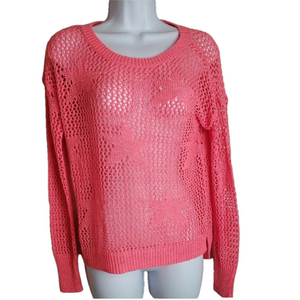 ⭐ Coral Pink Cato Crochet Star Sweater – Women’s Small (Fits M) ⭐